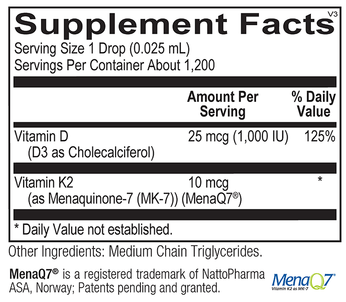 Vitamin D3 + K2 liquid 1 oz